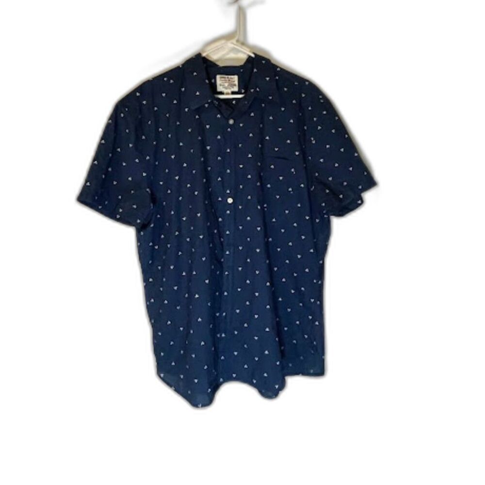 Lucky Brand Shirt XXL Men’s Blue White Print Button Down Short Sleeve Normcore